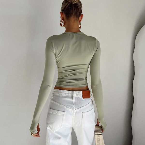 Lady’s slim solid color crew neck base shirt - Image 5