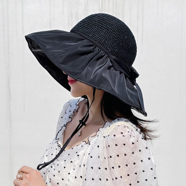 Hollowed out vinyl sun hat with bow - Image 2