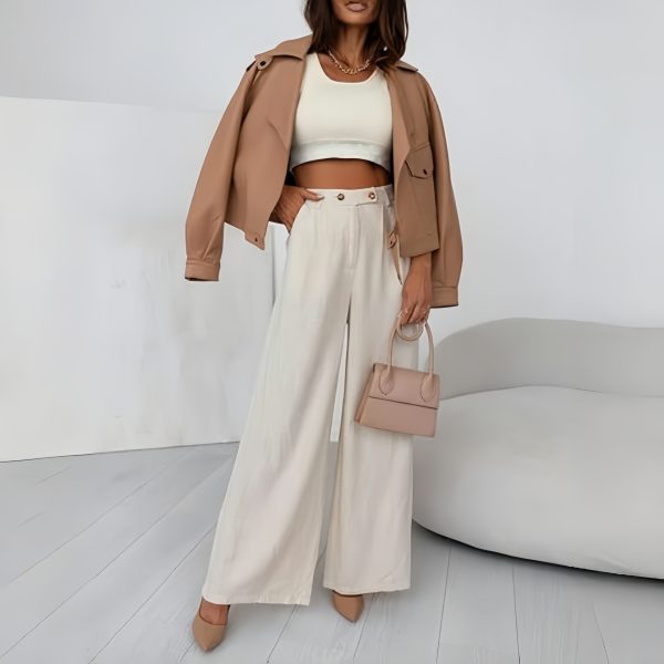 Lady’s high-waisted baggy casual wide-leg pants