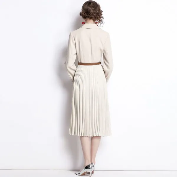 Lady’s pleated skirt long sleeve suit collar patchwork - Image 5
