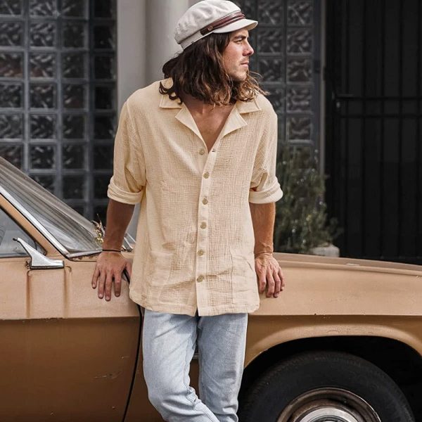 Men's casual lapel long-sleeved top