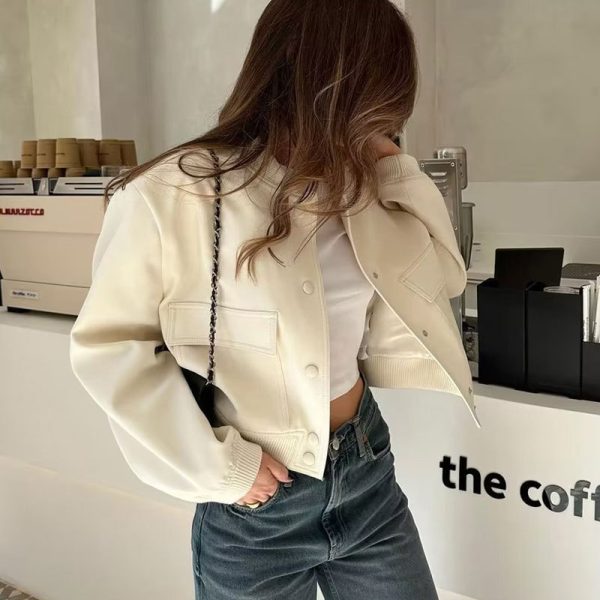Lady’s crew-neck single-breasted solid long-sleeved coat - Image 4