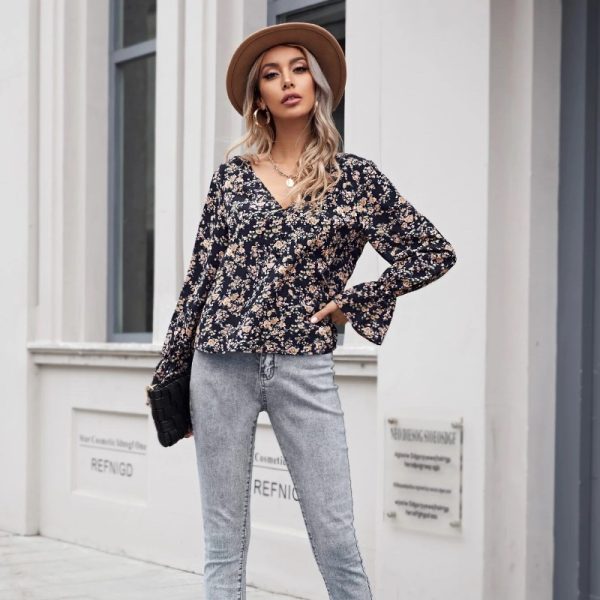 Lady’s V-neck chiffon floral top - Image 2
