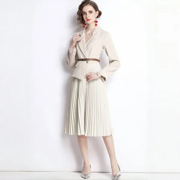 Lady’s pleated skirt long sleeve suit collar patchwork - Image 4