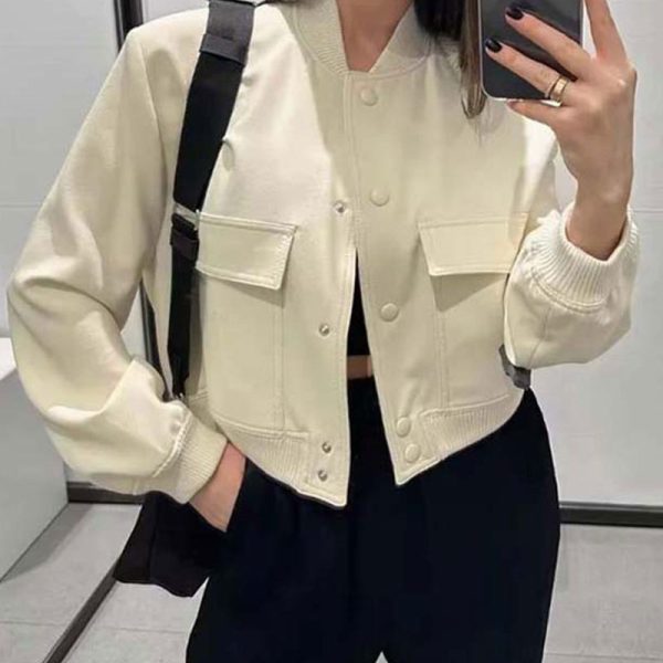 Lady’s crew-neck single-breasted solid long-sleeved coat - Image 2
