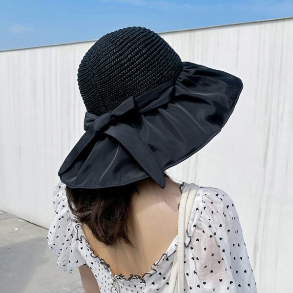 Hollowed out vinyl sun hat with bow - Image 3