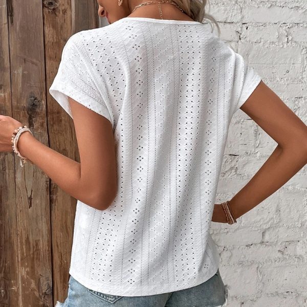 Lady’s V-neck lace patchwork jacquard top - Image 5