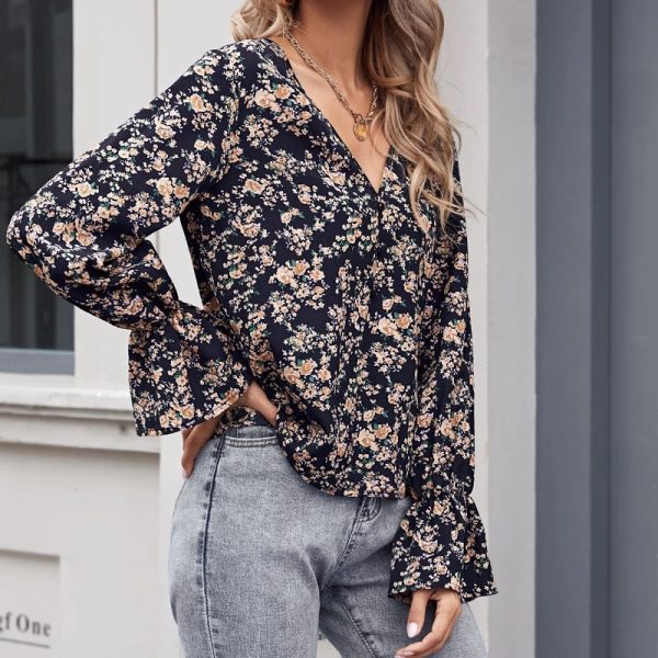 Lady’s V-neck chiffon floral top - Image 5
