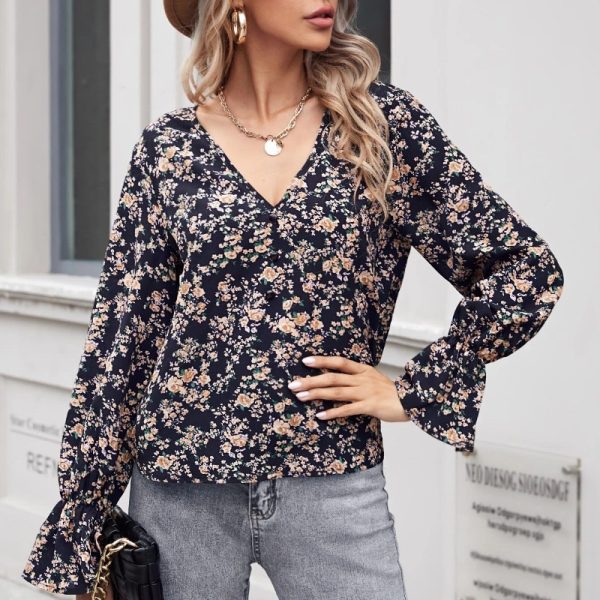 Lady’s V-neck chiffon floral top - Image 4