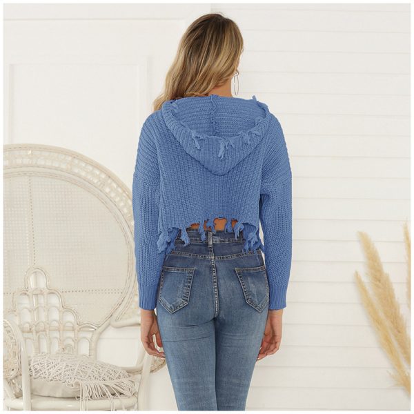 Loose knit hooded sweatshirt with exposed navel - Image 3