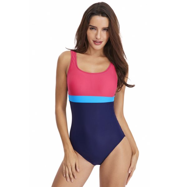 Women's triangle sports color blocked one-piece swimsuit - Image 4