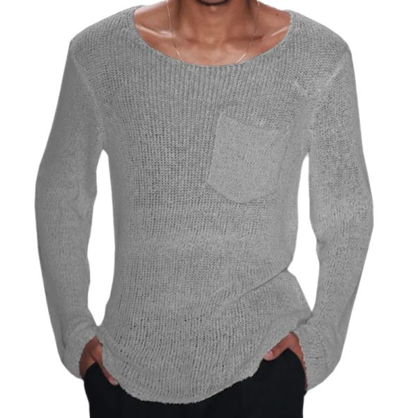 Solid color long sleeved knitted sweater - Image 2