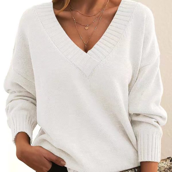 Loose V-neck knitted sweater - Image 2
