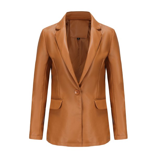 Women's commuting leisure solid color leather jacket top - Image 3