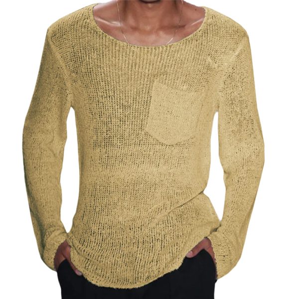 Solid color long sleeved knitted sweater - Image 3