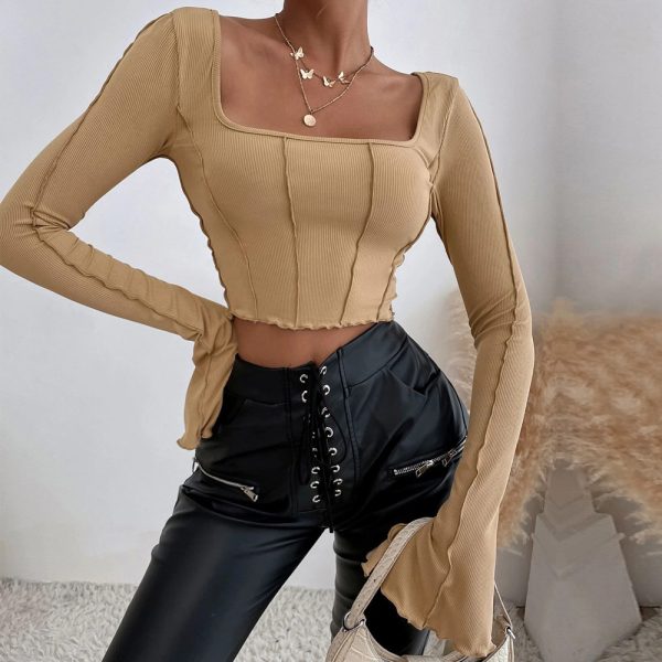 Slim fit long sleeved square neck knitted top