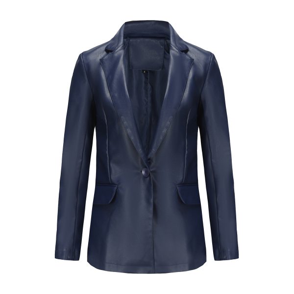 Women's commuting leisure solid color leather jacket top - Image 4