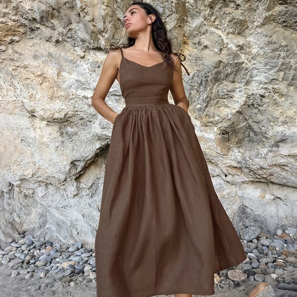 Cotton and linen breathable suspender dress