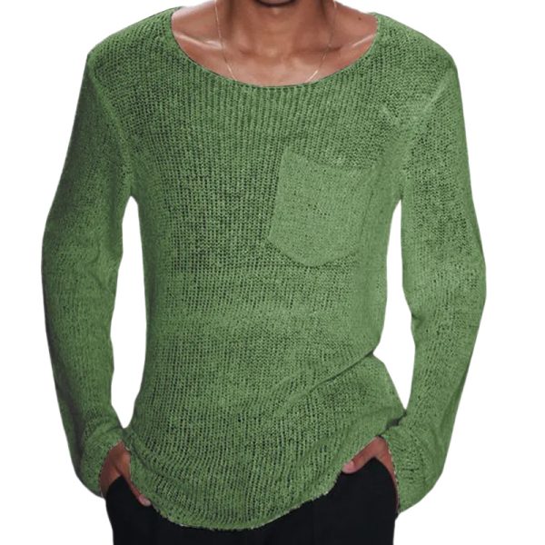 Solid color long sleeved knitted sweater - Image 4