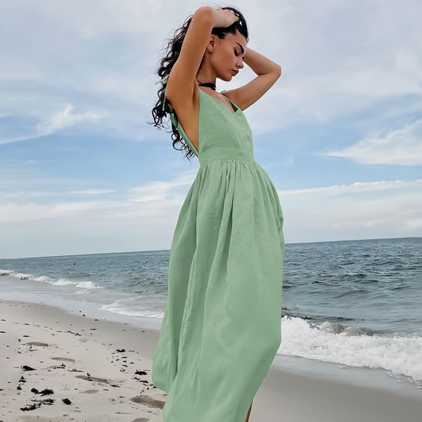 Cotton and linen breathable suspender dress - Image 4