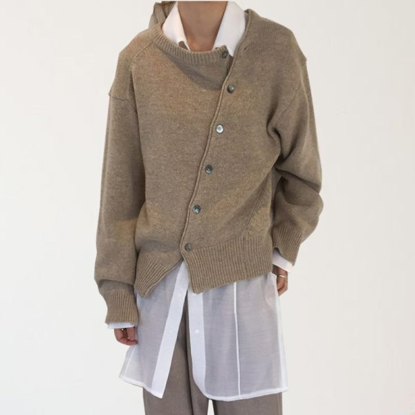 Oblique buckle irregular design sweater cardigan