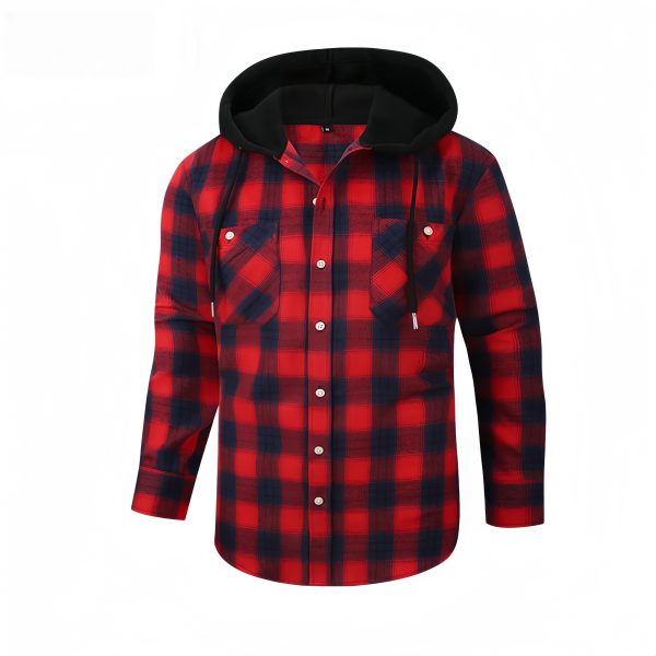 Flannel long sleeved hooded checkered shirt - Image 2