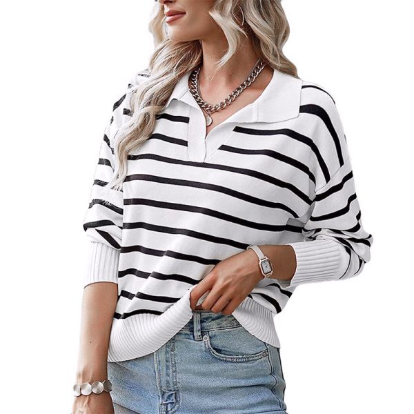 Casual collar striped knitted sweater - Image 4