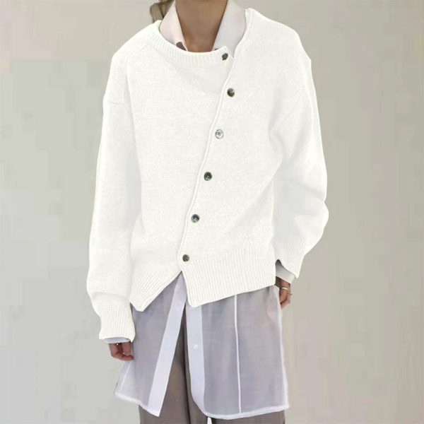 Oblique buckle irregular design sweater cardigan - Image 2