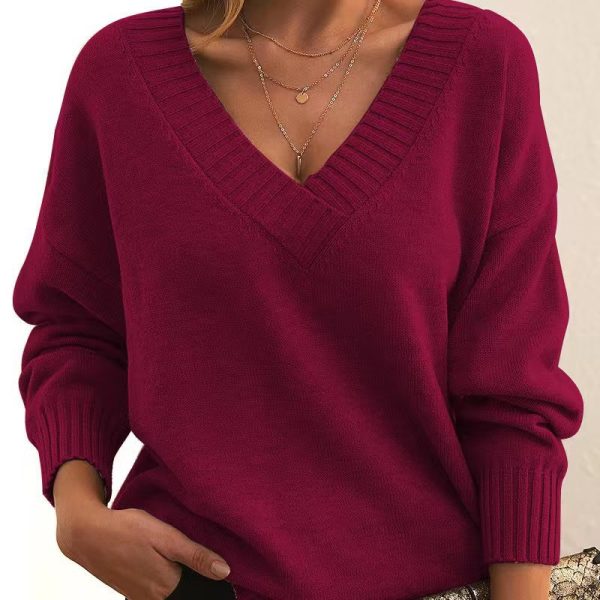 Loose V-neck knitted sweater - Image 5