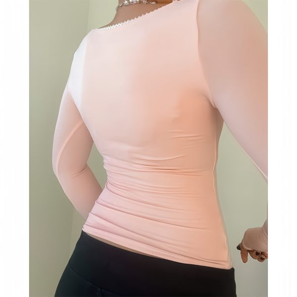Square collar lace edge long sleeved shirt - Image 3