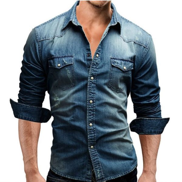 Splicing men's denim shirt