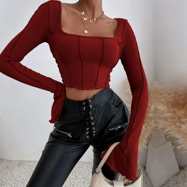 Slim fit long sleeved square neck knitted top - Image 2