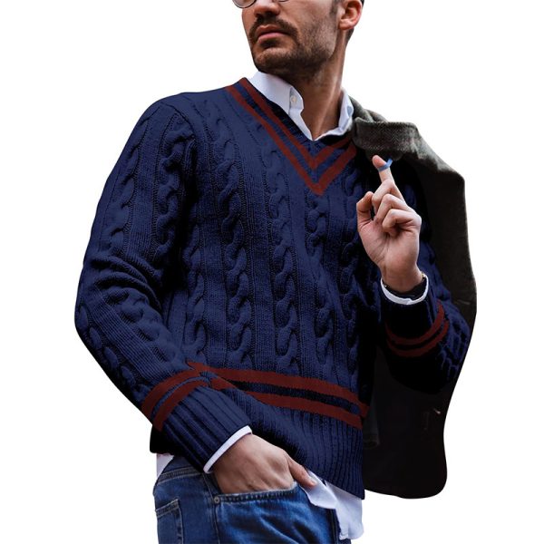 Men's striped color blocked knitted sweater