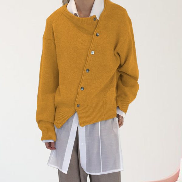 Oblique buckle irregular design sweater cardigan - Image 4