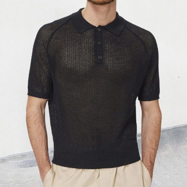 Thin hollow short sleeved knitted sweater