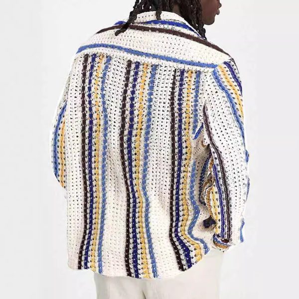 Beige knitted striped cardigan sweater - Image 2