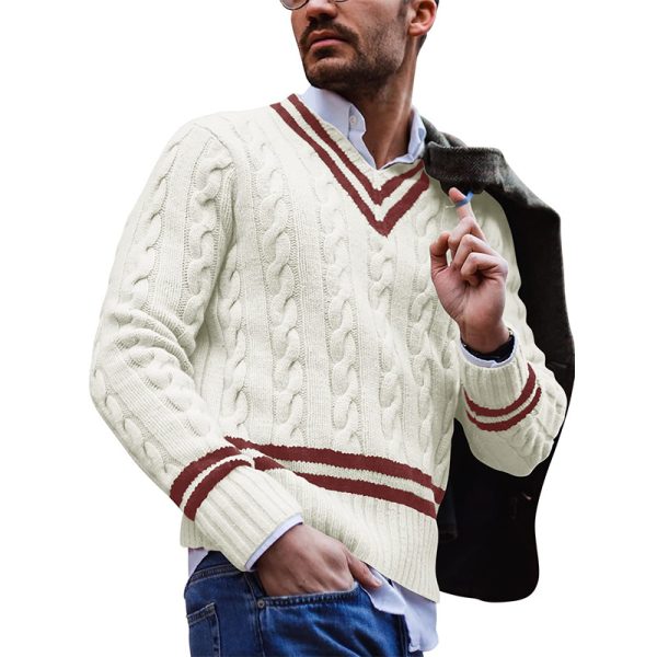 Men's striped color blocked knitted sweater - Image 2