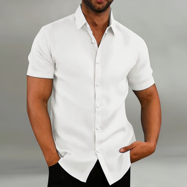 Cotton and linen casual loose short sleeved shirt