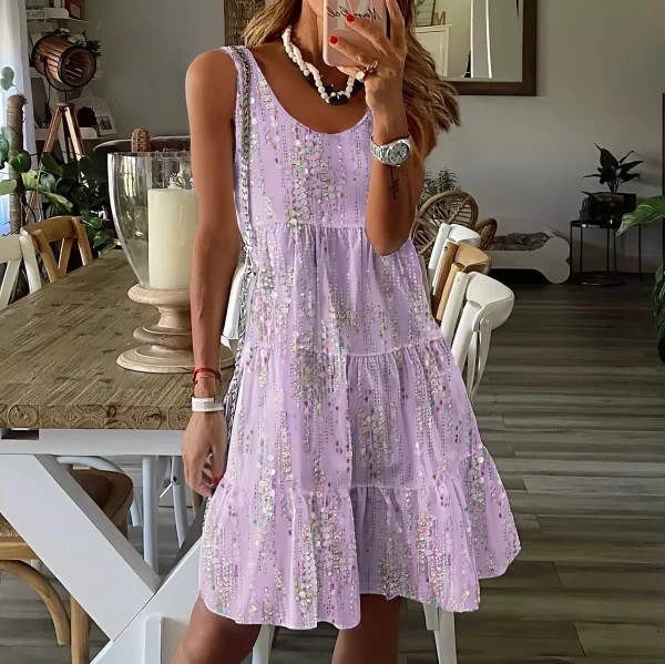 Flower round neck sleeveless dress - Image 2