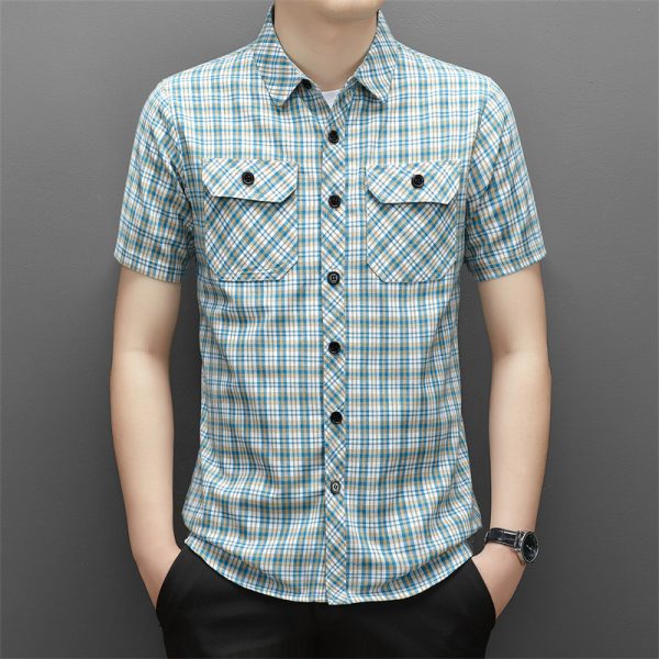 Men's short sleeved checkered shirt - Image 2
