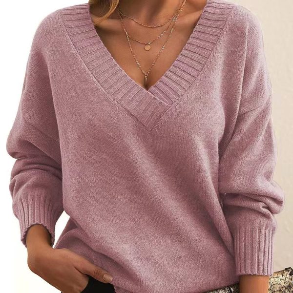 Loose V-neck knitted sweater - Image 6