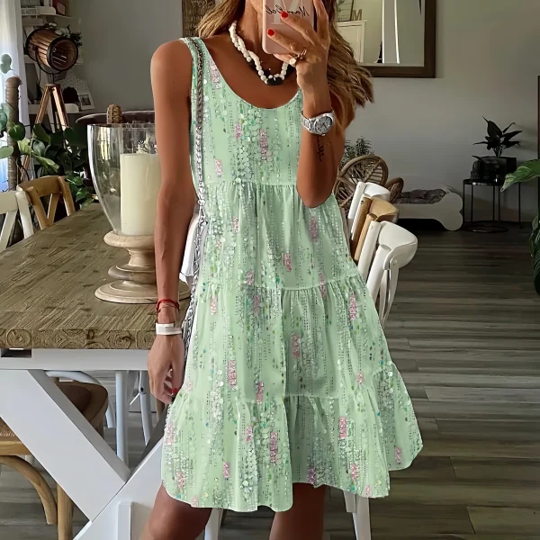 Flower round neck sleeveless dress - Image 3