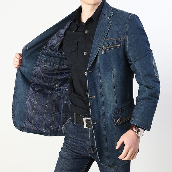 Men's spring and autumn denim suit top - Image 2