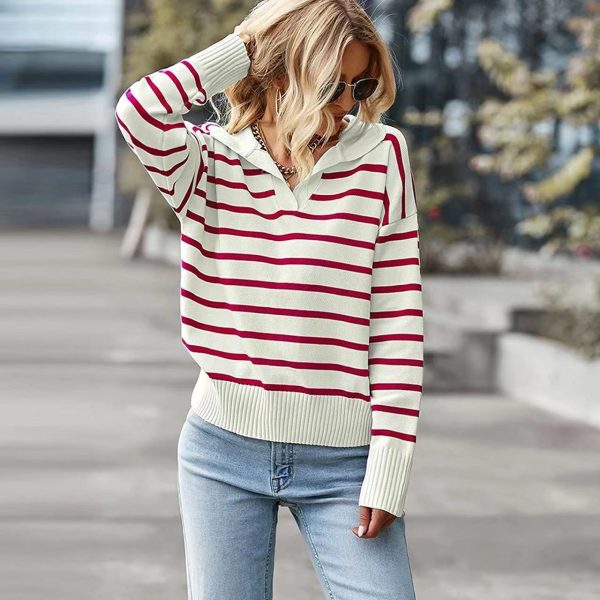 Casual collar striped knitted sweater - Image 3