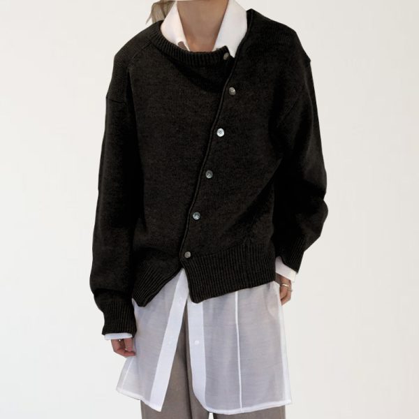Oblique buckle irregular design sweater cardigan - Image 3