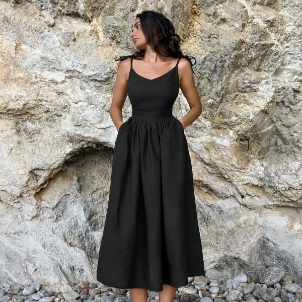 Cotton and linen breathable suspender dress - Image 2