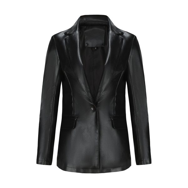 Women's commuting leisure solid color leather jacket top - Image 2