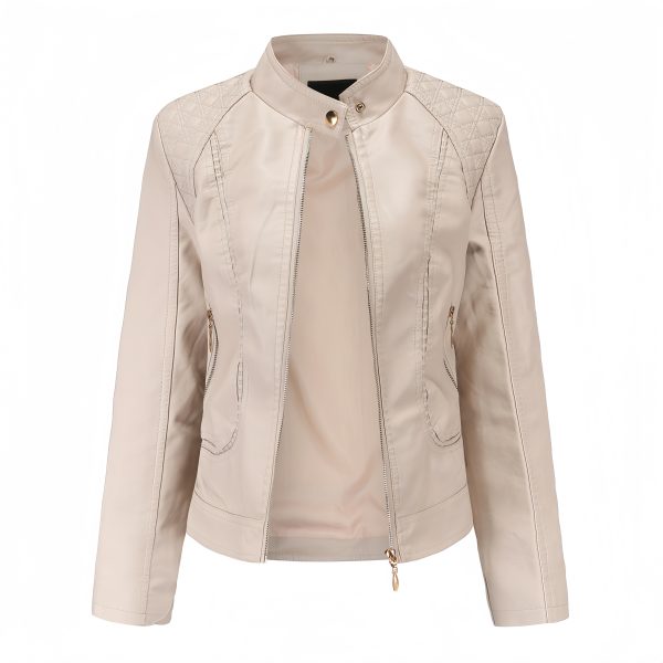 Standing collar women's leather jacket - Image 4