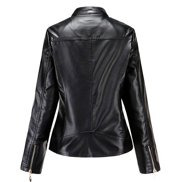 Standing collar women's leather jacket - Image 3