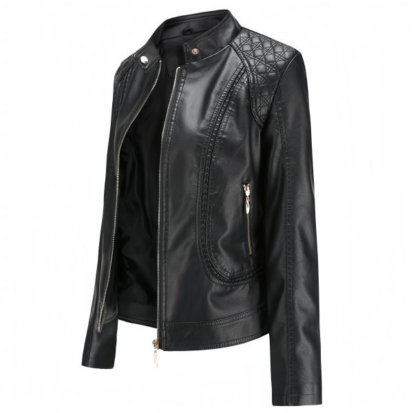 Standing collar women's leather jacket - Image 2